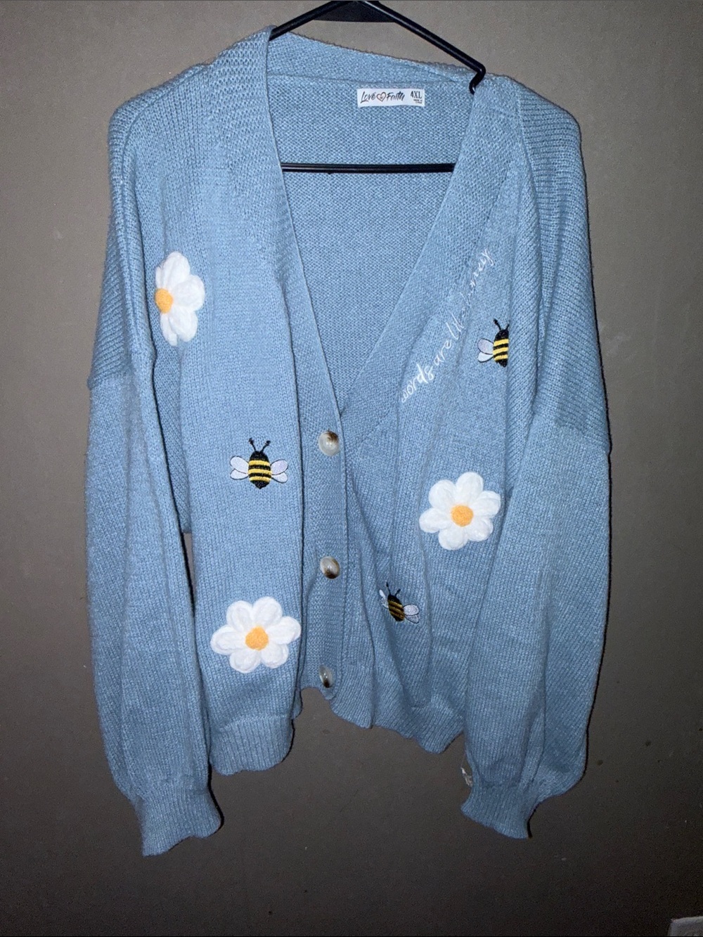 Light Blue Daisy & Bee Embroidered Knit Cardigan